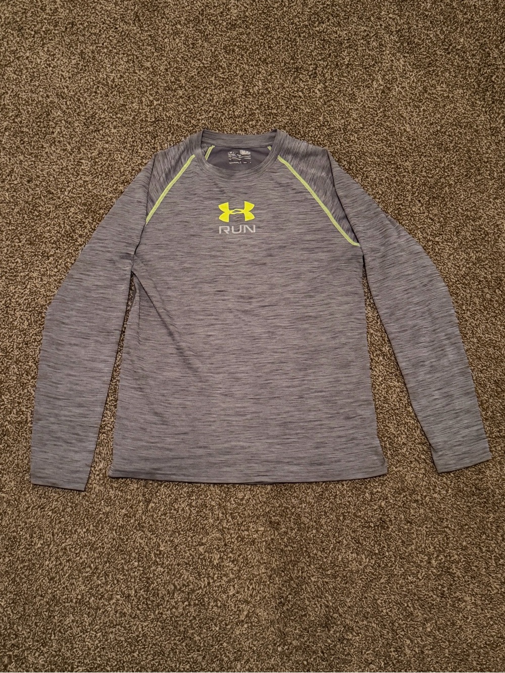 Under Armour Gray Long-Sleeve Run Tee with Neon Yellow Accents